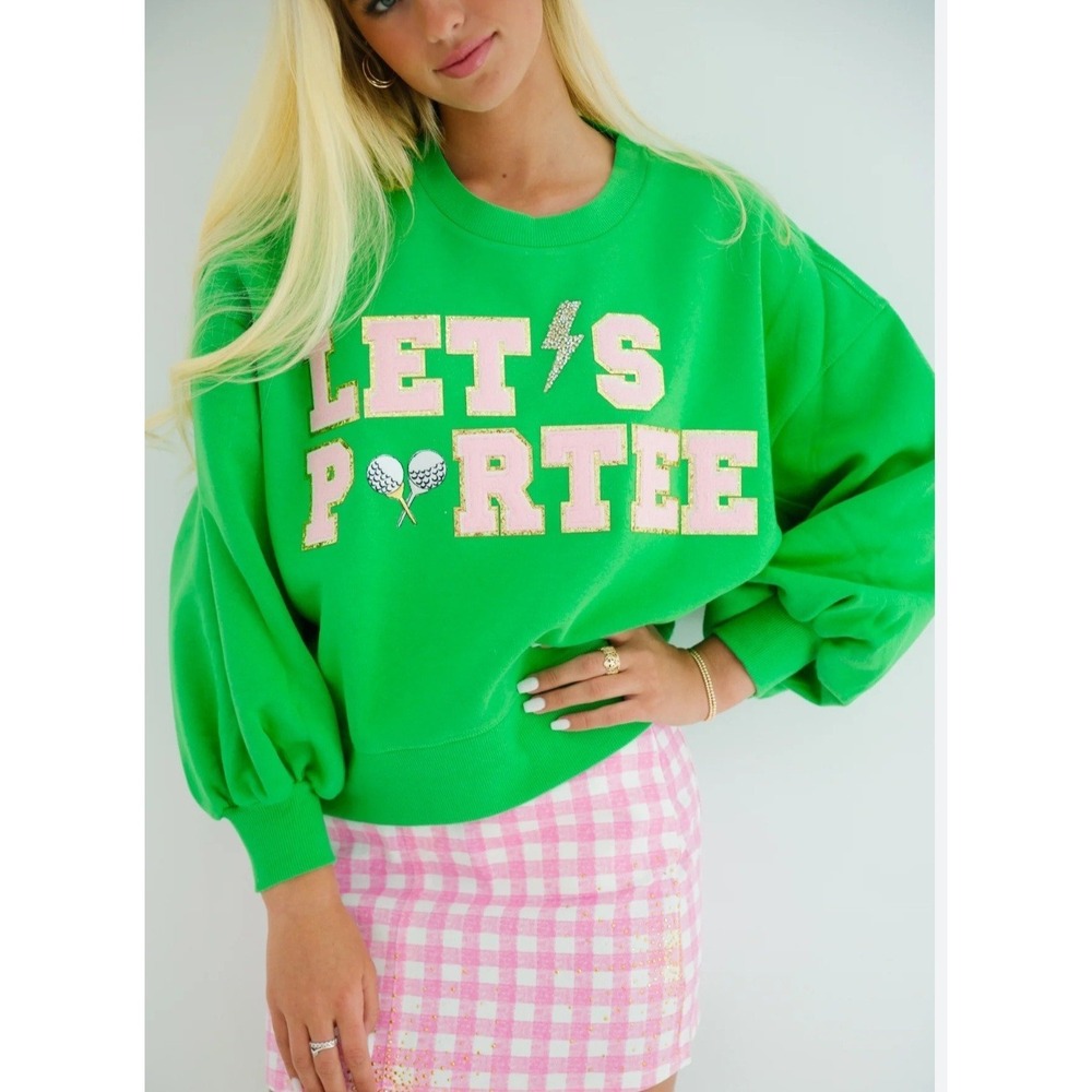 Judith March Sweatshirt Large Green Pink Lets Partee Golf Balls Balloon Sleeves